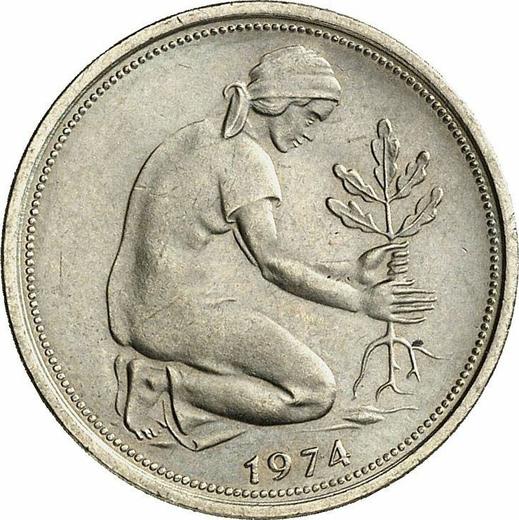 Rewers monety - 50 fenigów 1974 G - cena  monety - Niemcy, RFN