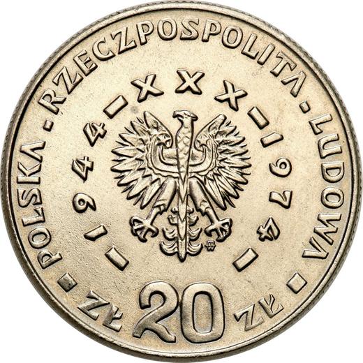 Аверс монеты - Пробные 20 злотых 1974 года MW WK "30 лет Польской Народной Республики" Никель - цена  монеты - Польша, Народная Республика