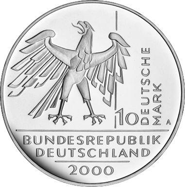 Reverso 10 marcos 2000 A "Día de la Unidad Alemana" - valor de la moneda de plata - Alemania, RFA