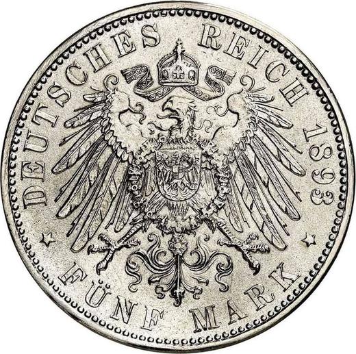 Reverso 5 marcos 1893 D "Bavaria" - valor de la moneda de plata - Alemania, Imperio alemán
