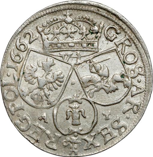 Reverso Szostak (6 groszy) 1662 AT "Retrato sin marco redondo" - valor de la moneda de plata - Polonia, Juan II Casimiro