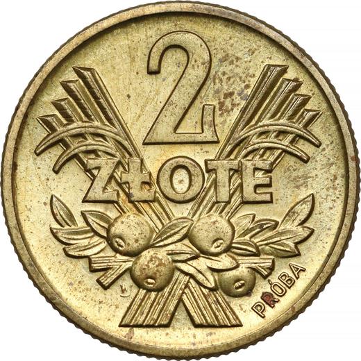 Reverso Pruebas 2 eslotis 1958 WJ "Espigas y frutas" Latón - valor de la moneda  - Polonia, República Popular