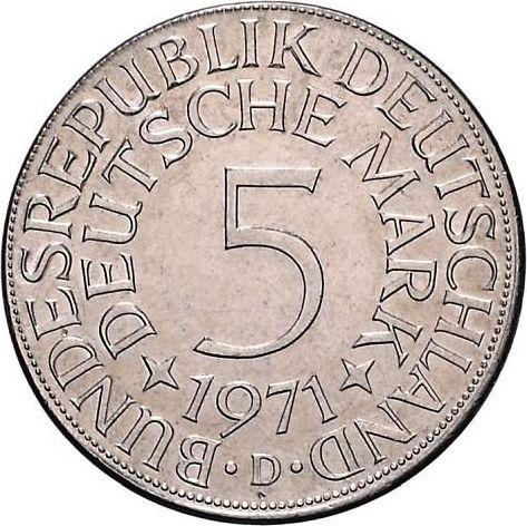 Awers monety - 5 marek 1971 D Nikiel - cena  monety - Niemcy, RFN