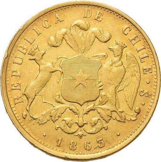 Реверс монеты - 10 песо 1863 года So - цена  монеты - Чили, Республика
