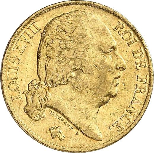 Obverse 20 Francs 1823 W "Type 1816-1824" Lille - France, Louis XVIII
