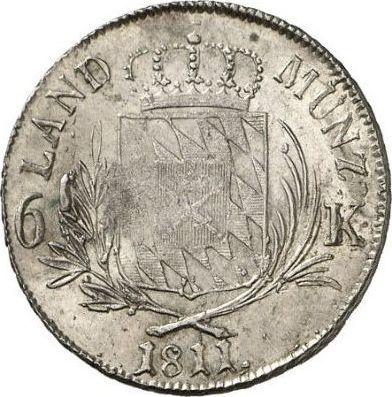 Реверс монеты - 6 крейцеров 1811 года - цена серебряной монеты - Бавария, Максимилиан I