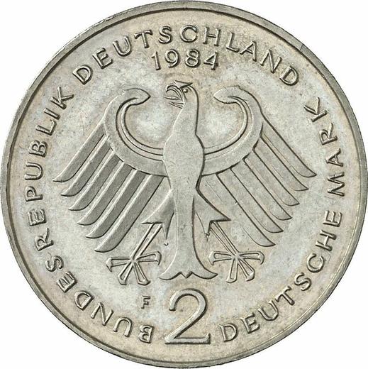 Reverse 2 Mark 1984 F "Kurt Schumacher" -  Coin Value - Germany, FRG