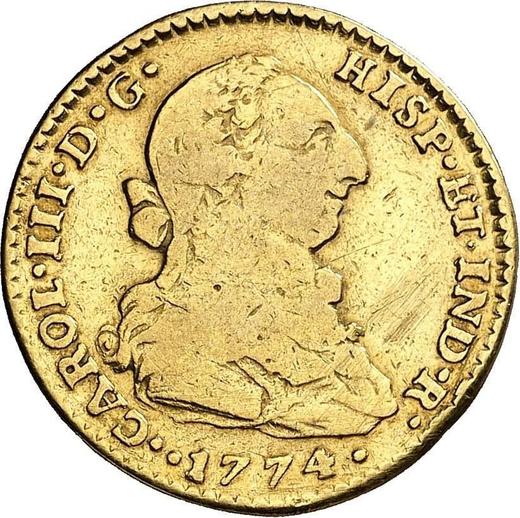 Аверс монеты - 2 эскудо 1774 года Mo FM - цена золотой монеты - Мексика, Карл III