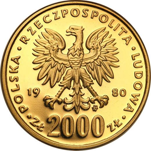 Аверс монеты - 2000 злотых 1980 года MW "Болеслав I Храбрый" Золото - цена золотой монеты - Польша, Народная Республика