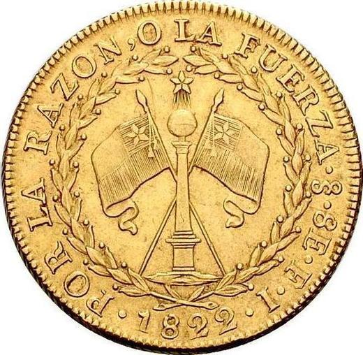 Reverso 8 escudos 1822 So FI - valor de la moneda de oro - Chile, República