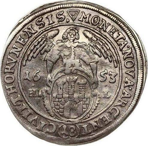 Reverso Ort (18 groszy) 1653 HIL "Toruń" - valor de la moneda de plata - Polonia, Juan II Casimiro