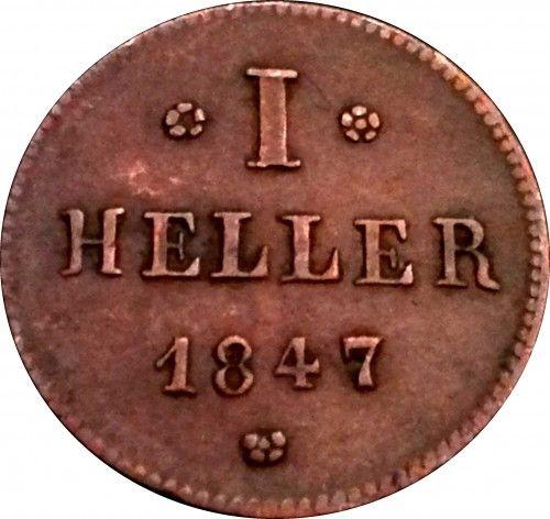 Rewers monety - 1 halerz 1847 - cena  monety - Hesja-Darmstadt, Ludwik II