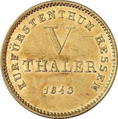 Reverso 5 táleros 1843 - valor de la moneda de oro - Hesse-Cassel, Guillermo II