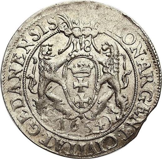 Reverso Ort (18 groszy) 1654 GR "Gdańsk" - valor de la moneda de plata - Polonia, Juan II Casimiro