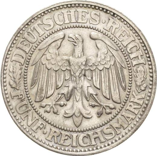 Аверс монеты - 5 рейхсмарок 1927 года E "Дуб" - цена серебряной монеты - Германия, Bеймарская республика