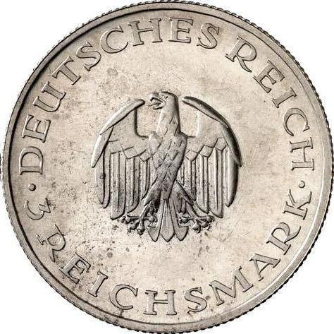 Аверс монеты - 3 рейхсмарки 1929 года J "Лессинг" - цена серебряной монеты - Германия, Bеймарская республика