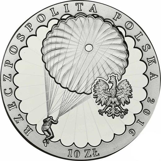 Anverso 10 eslotis 2016 MW "75 aniversario del Primer Salto de los Paracaidistas Cichociemni" - valor de la moneda de plata - Polonia, República moderna