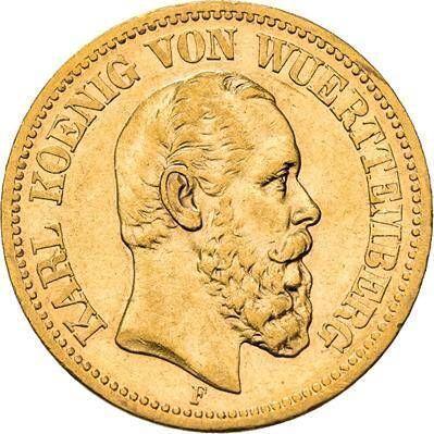 Аверс монеты - 20 марок 1873 года F "Вюртемберг" - цена золотой монеты - Германия, Германская Империя