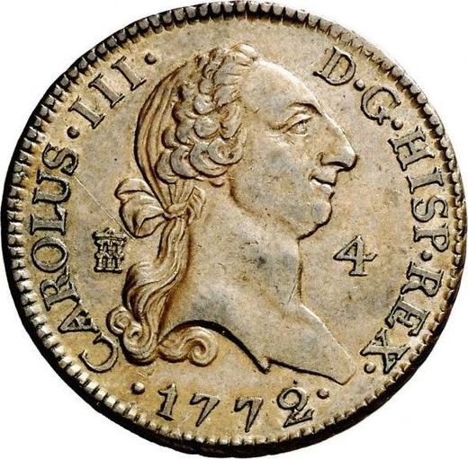 Аверс монеты - 4 мараведи 1772 года - цена  монеты - Испания, Карл III