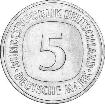 Anverso 5 marcos 1980 D - valor de la moneda  - Alemania, RFA