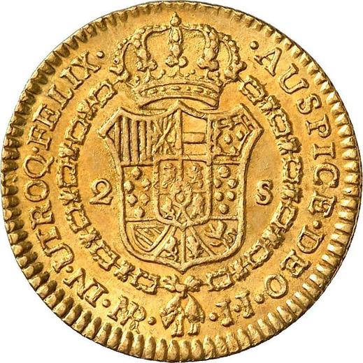Реверс монеты - 2 эскудо 1784 года NR JJ - цена золотой монеты - Колумбия, Карл III