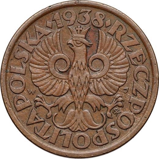 Аверс монеты - Пробные 50 грошей 1938 года WJ Бронза - цена  монеты - Польша, II Республика