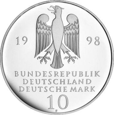 Reverse 10 Mark 1998 F "Francke Foundations" - Silver Coin Value - Germany, FRG