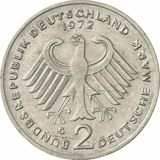 Reverse 2 Mark 1972 G "Konrad Adenauer" -  Coin Value - Germany, FRG