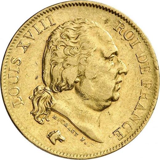 Awers monety - 40 franków 1816 W "Typ 1816-1824" Lille - Francja, Ludwik XVIII