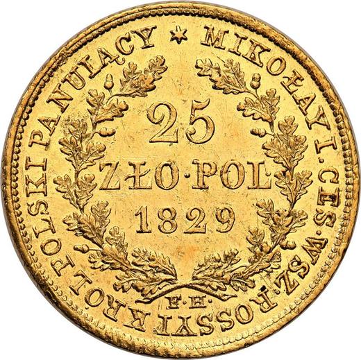 Reverso 25 eslotis 1829 FH - valor de la moneda de oro - Polonia, Zarato de Polonia