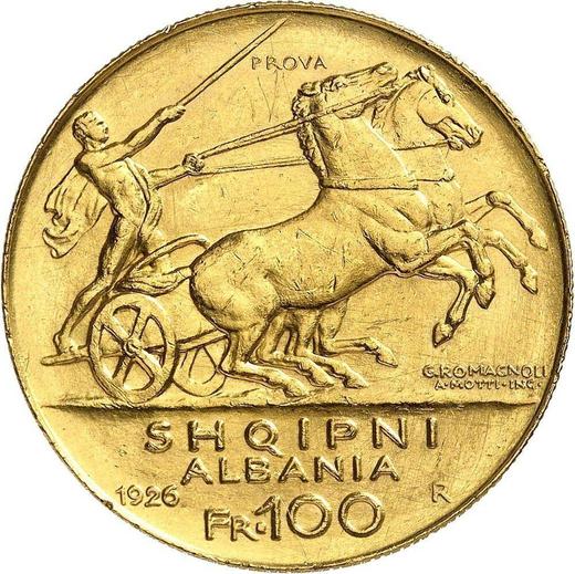 Reverso Pruebas 100 franga ari 1926 R Inscripción PROVA Dos estrellas - valor de la moneda de oro - Albania, Zog I