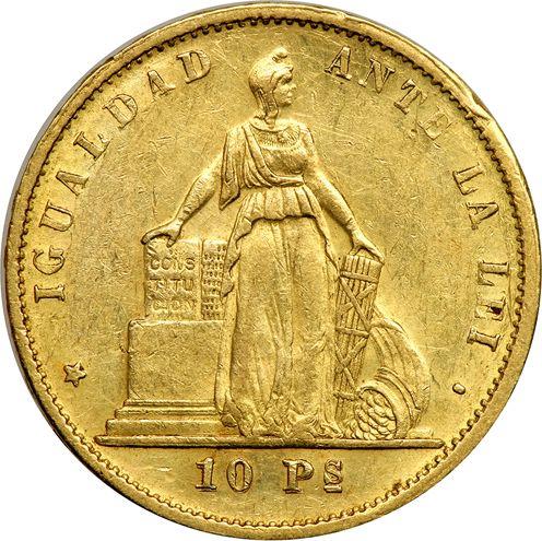 Аверс монеты - 10 песо 1869 года So - цена  монеты - Чили, Республика