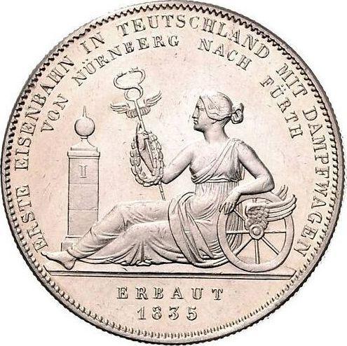 Реверс монеты - Талер 1835 года "Первая железная дорога" - цена серебряной монеты - Бавария, Людвиг I