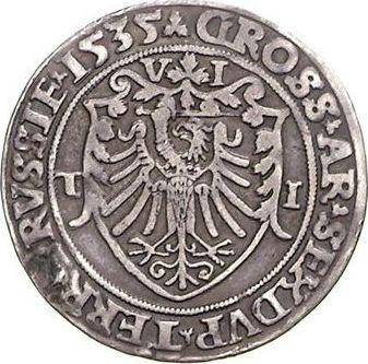 Rewers monety - Szóstak 1535 TI "Toruń" - cena srebrnej monety - Polska, Zygmunt I Stary