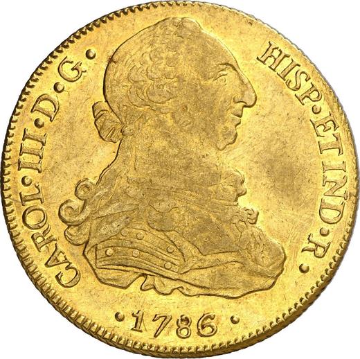 Аверс монеты - 8 эскудо 1786 года PTS PR - цена золотой монеты - Боливия, Карл III