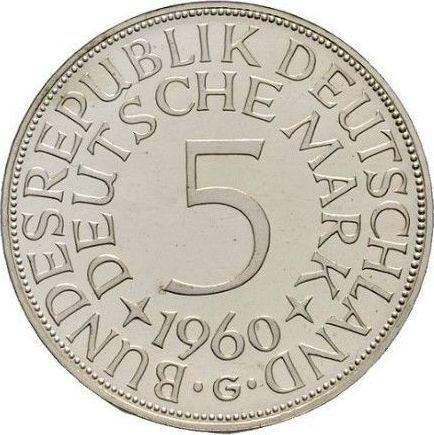 Anverso 5 marcos 1960 G - valor de la moneda de plata - Alemania, RFA