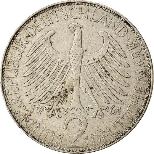 Reverso 2 marcos 1961 J "Max Planck" - valor de la moneda  - Alemania, RFA
