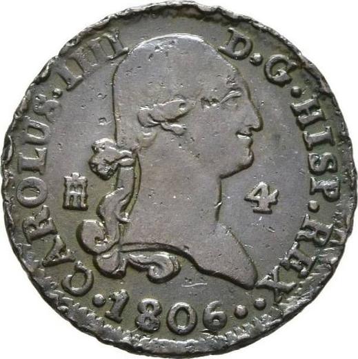 Аверс монеты - 4 мараведи 1806 года - цена  монеты - Испания, Карл IV