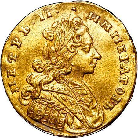 Аверс монеты - Червонец (Дукат) 1729 года Без банта у лаврового венка - цена золотой монеты - Россия, Петр II