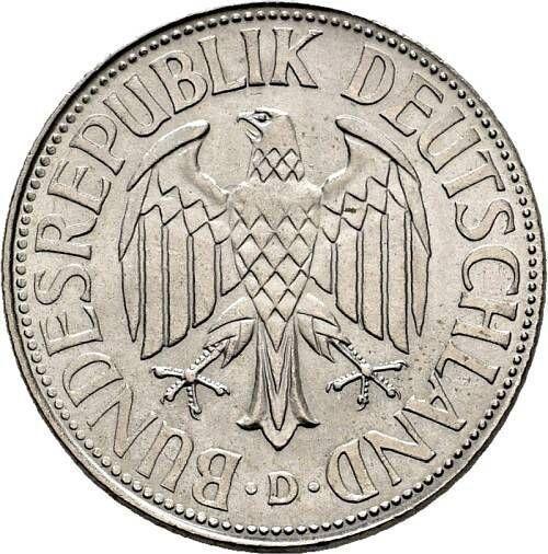 Аверс монеты - 1 марка 1950-2001 года Гурт гладкий - цена  монеты - Германия, ФРГ