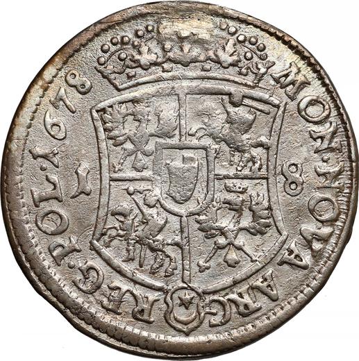 Rewers monety - Ort (18 groszy) 1678 "Tarcza wklęsła" - cena srebrnej monety - Polska, Jan III Sobieski