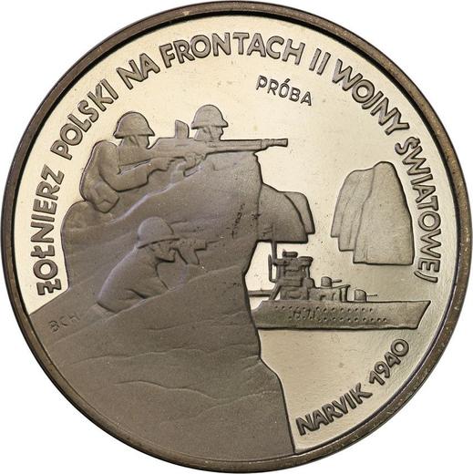 Reverso Pruebas 100000 eslotis 1991 MW BCH "Batalla de Narvik 1940" Níquel - valor de la moneda  - Polonia, República moderna