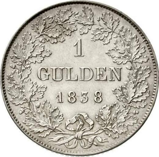 Реверс монеты - 1 гульден 1838 года - цена серебряной монеты - Баден, Леопольд