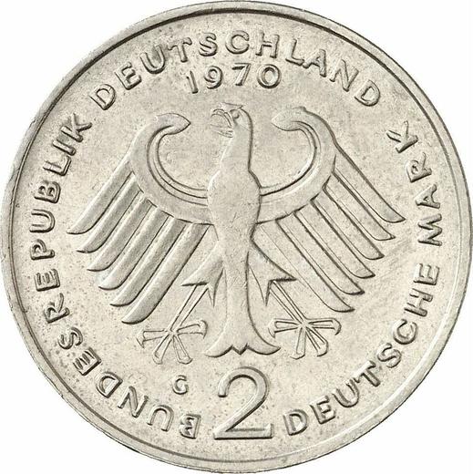Reverso 2 marcos 1970 G "Konrad Adenauer" - valor de la moneda  - Alemania, RFA
