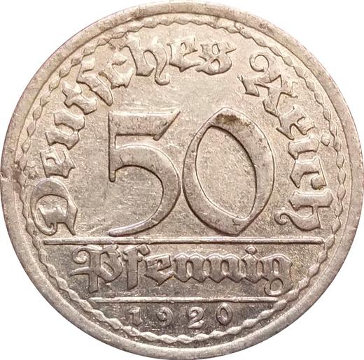 Anverso 50 Pfennige 1920 G - valor de la moneda  - Alemania, República de Weimar