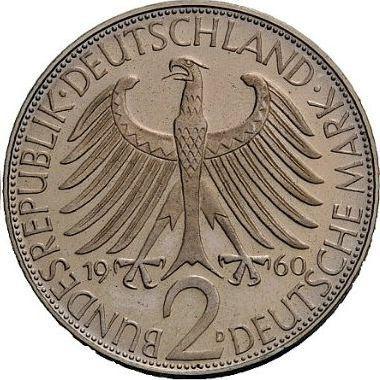 Reverso 2 marcos 1960 D "Max Planck" - valor de la moneda  - Alemania, RFA