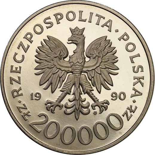 Аверс монеты - Пробные 200000 злотых 1990 года MW "10 лет профсоюзу "Солидарность"" Никель - цена  монеты - Польша, III Республика до деноминации