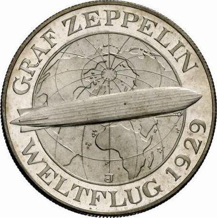 Reverso 5 Reichsmarks 1930 J "Zepelín" - valor de la moneda de plata - Alemania, República de Weimar