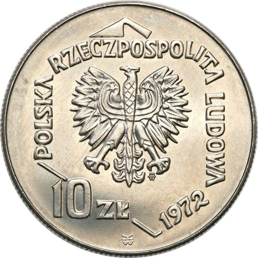 Аверс монеты - Пробные 10 злотых 1972 года MW WK "50 лет порту в Гдыне" Никель - цена  монеты - Польша, Народная Республика