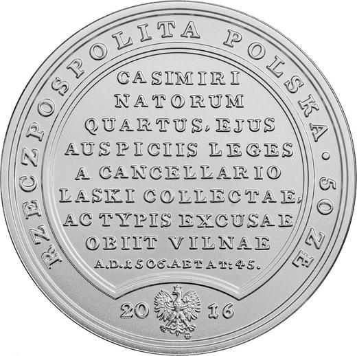 Anverso 50 eslotis 2016 MW "Alejandro I Jagellón" - valor de la moneda de plata - Polonia, República moderna